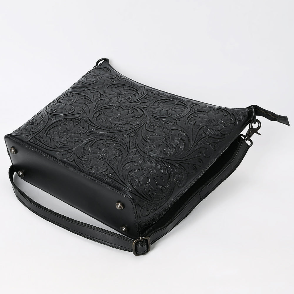 ADBGZ898A Black Hand-Tooled Genuine Leather Western Messenger Bag
