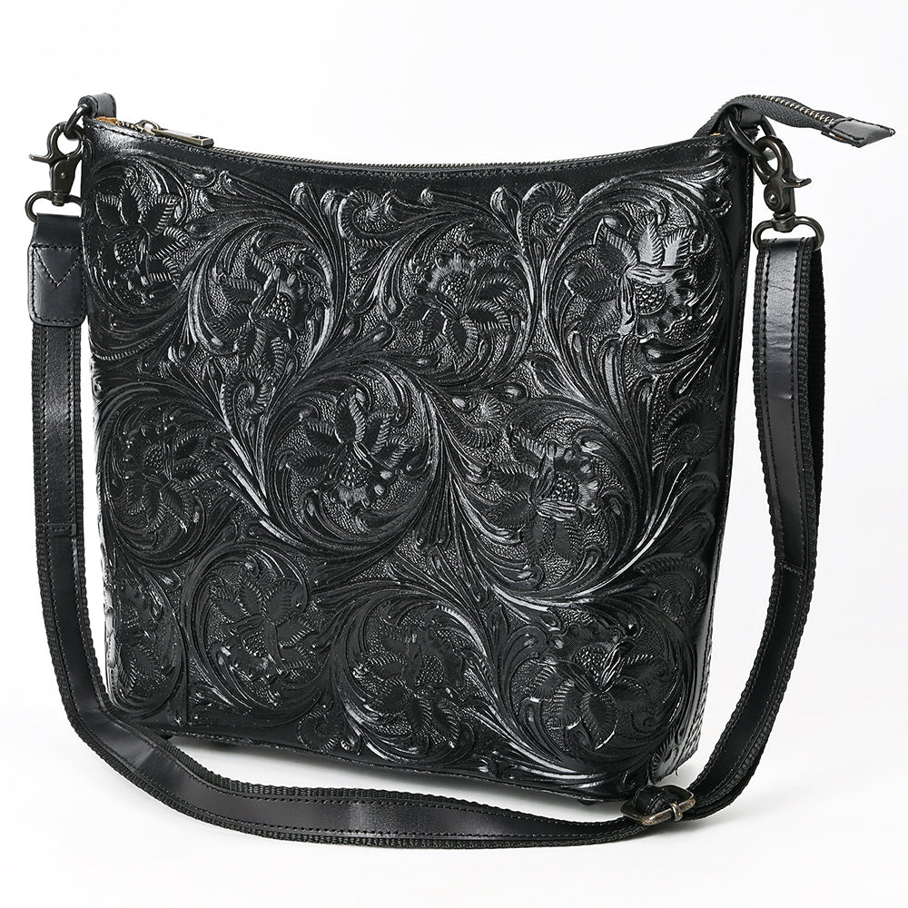 ADBGZ898A Black Hand-Tooled Genuine Leather Western Messenger Bag