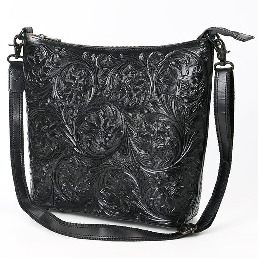 ADBGZ898A Black Hand-Tooled Genuine Leather Western Messenger Bag