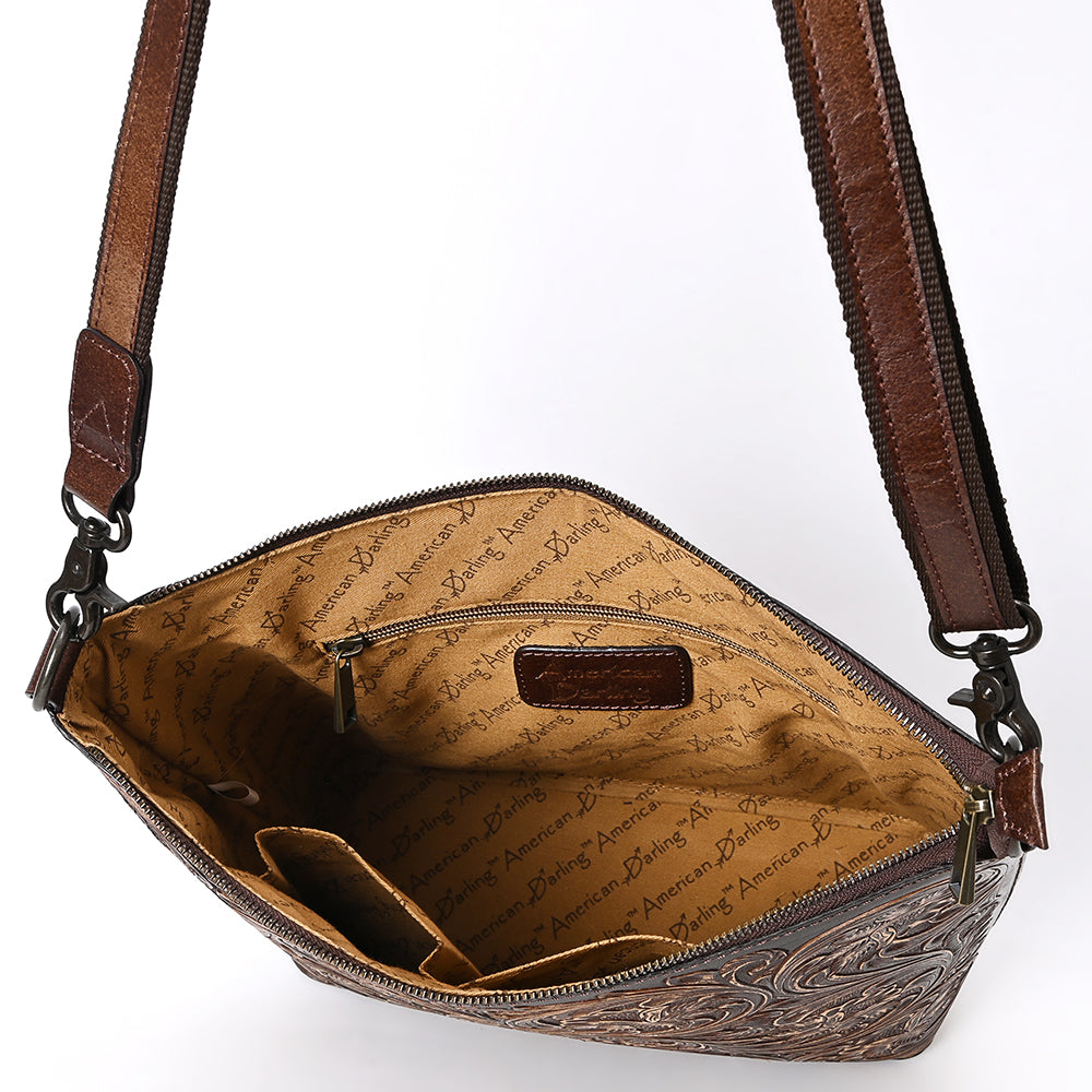 ADBGZ898 Hand-Tooled Genuine Leather Western Messenger Bag