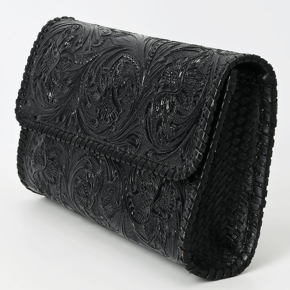 ADBGZ899A Black Hand-Tooled Genuine Leather Western Clutch Wallet