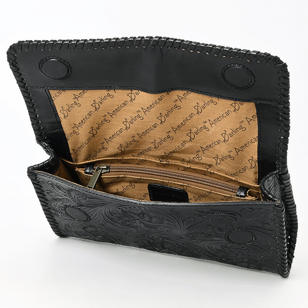ADBGZ899A Black Hand-Tooled Genuine Leather Western Clutch Wallet