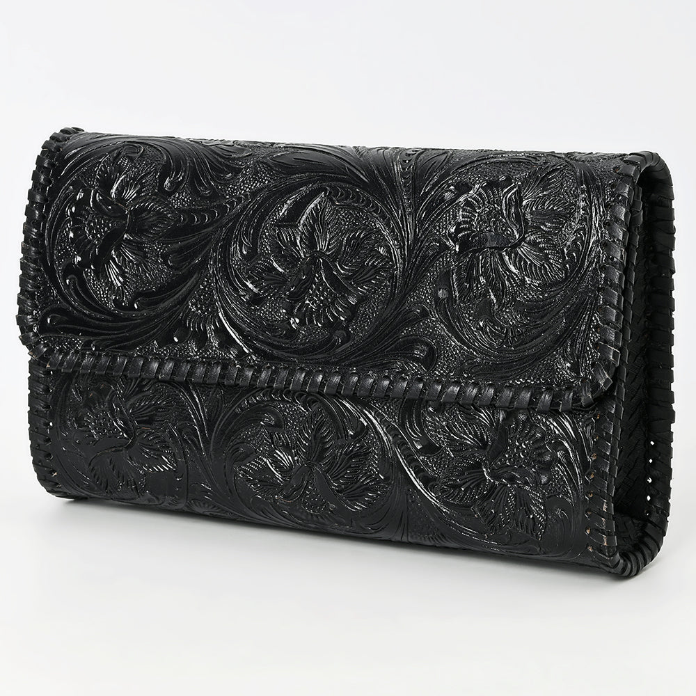 ADBGZ899A Black Hand-Tooled Genuine Leather Western Clutch Wallet
