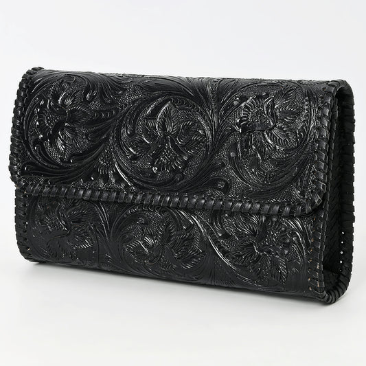 ADBGZ899A Black Hand-Tooled Genuine Leather Western Clutch Wallet