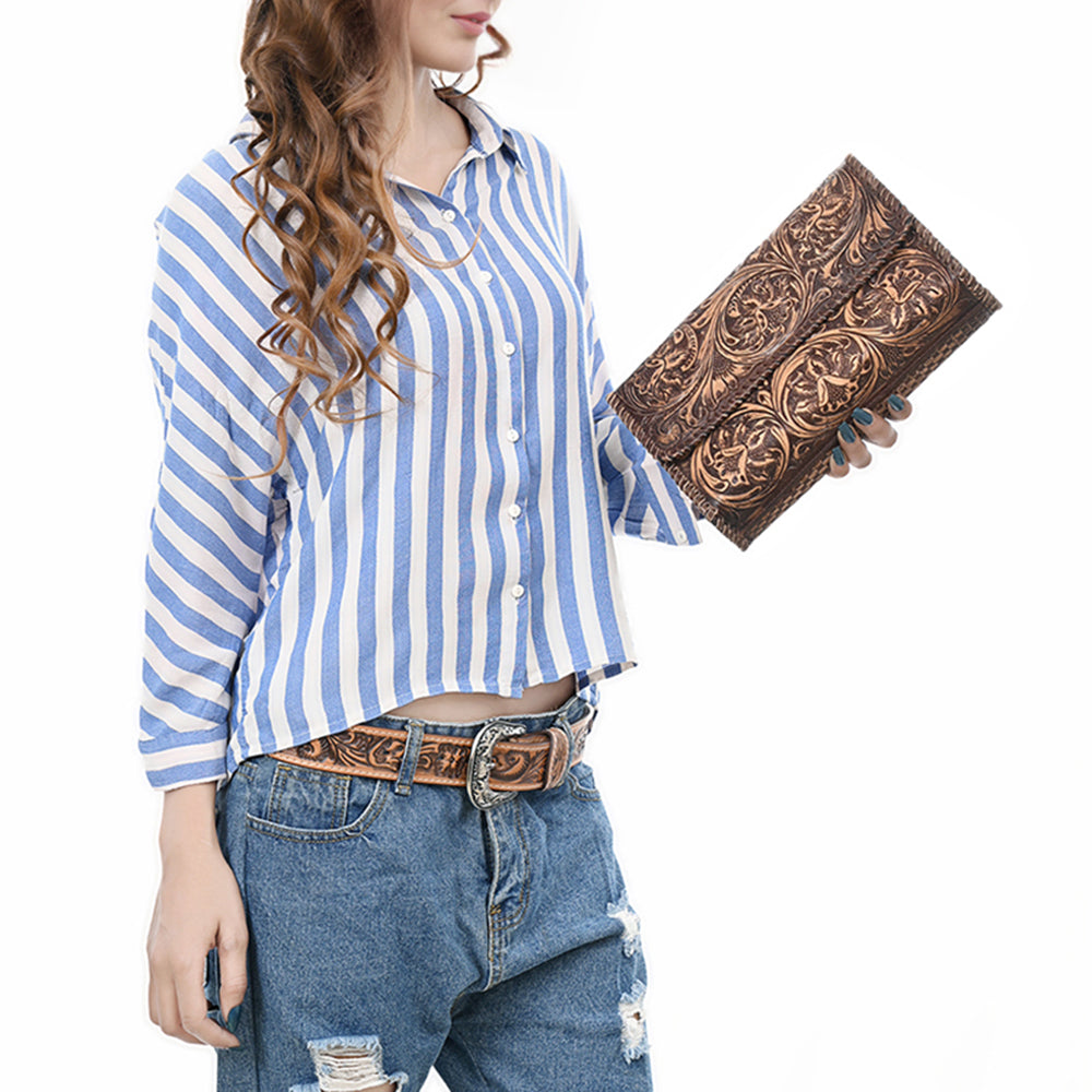 ADBGZ899 Hand-Tooled Genuine Leather Western Clutch Wallet