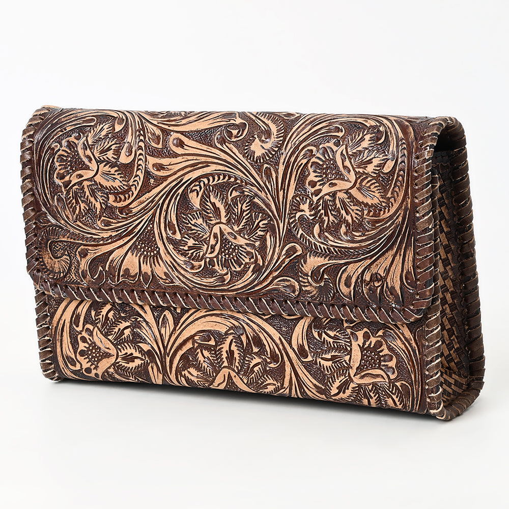ADBGZ899 Hand-Tooled Genuine Leather Western Clutch Wallet
