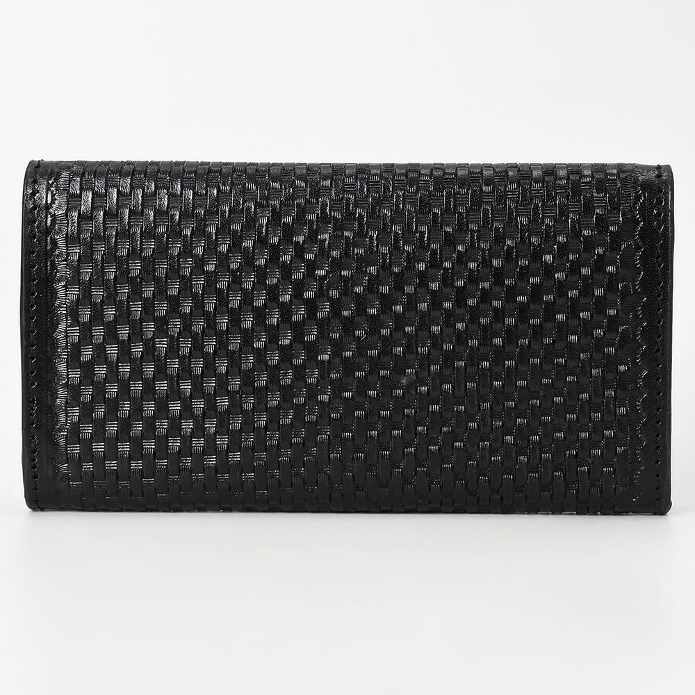 ADBGZ901A Black Hand-Tooled Genuine Leather Western Clutch with Curved Flap