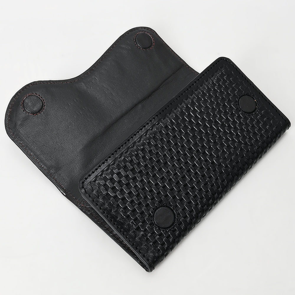 ADBGZ901A Black Hand-Tooled Genuine Leather Western Clutch with Curved Flap