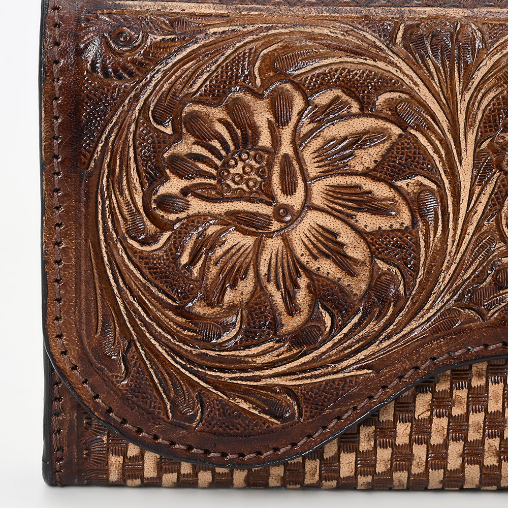 ADBGZ901 Hand-Tooled Genuine Leather Western clutch with Curved Flap