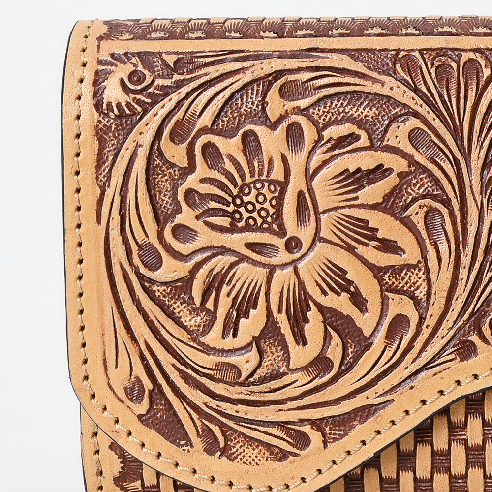 ADBGZ901 Hand-Tooled Genuine Leather Western clutch with Curved Flap