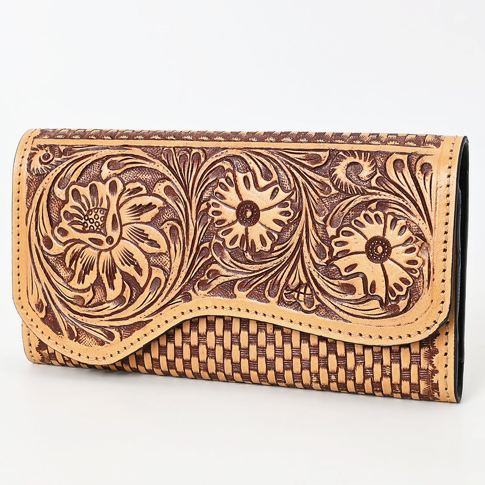 ADBGZ901 Hand-Tooled Genuine Leather Western clutch with Curved Flap