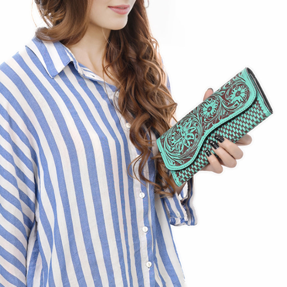 ADBGZ901 Hand-Tooled Genuine Leather Western clutch with Curved Flap