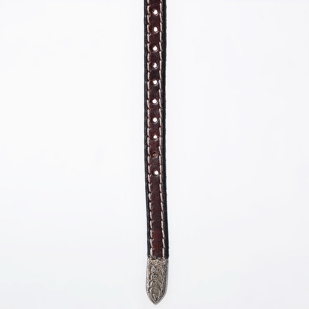 ADHTBR125 Sunflower Tooled Leather Western Hatband with Silver Buckle - Handcrafted Cowgirl Style