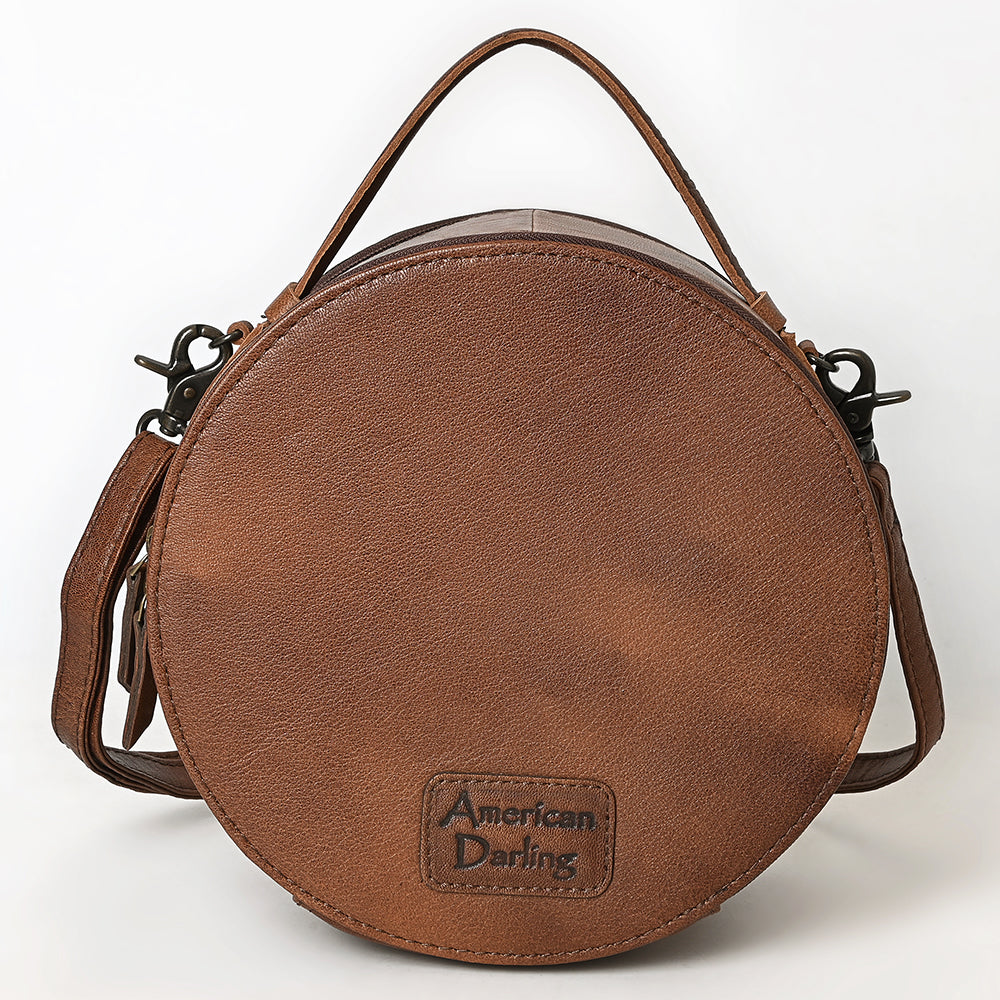 ADBG1600 Round Cowhide & Tooled Leather Canteen Bag with Turquoise Floral Design