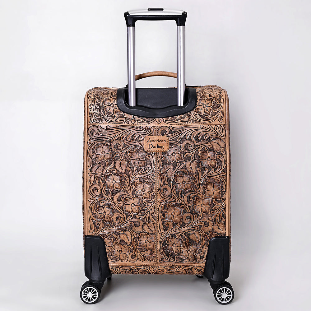 ADBG1601 Handtooled Leather Western Rolling Luggage Suitcase with Floral Design