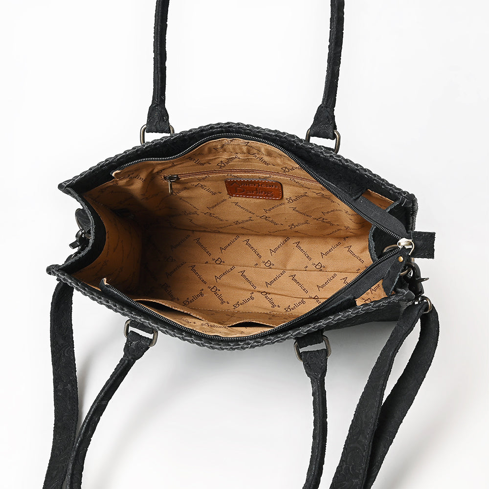 ADBG1603 Handtooled Leather Tote Bag with Braided Edges & Shoulder Strap