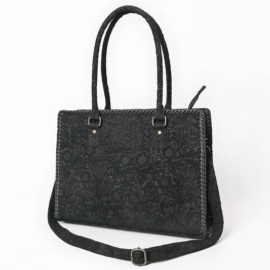 ADBG1603 Handtooled Leather Tote Bag with Braided Edges & Shoulder Strap