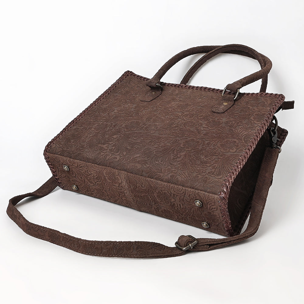 ADBG1603 Handtooled Leather Tote Bag with Braided Edges & Shoulder Strap