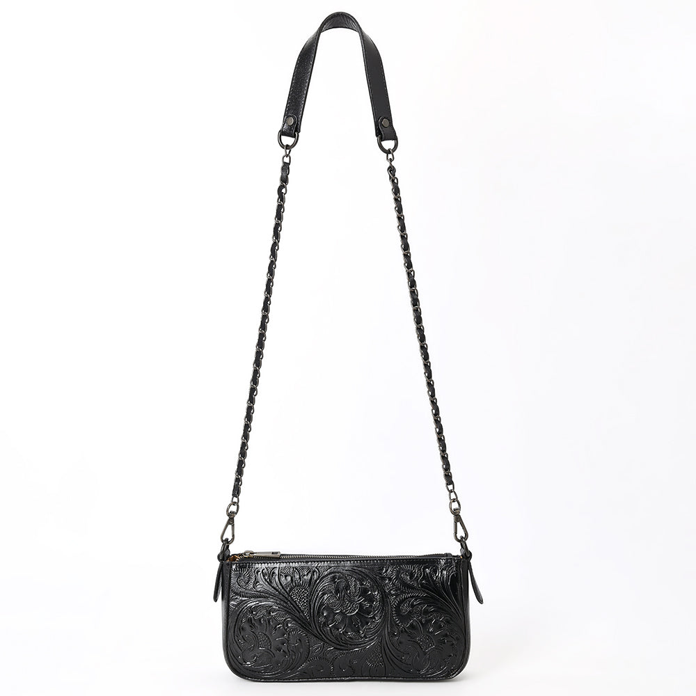 ADBGZ903A Black Hand-Tooled Genuine Leather Crossbody Bag with Chain Strap