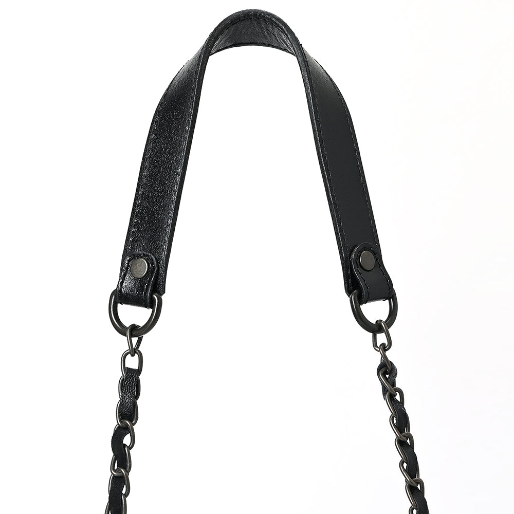 ADBGZ903A Black Hand-Tooled Genuine Leather Crossbody Bag with Chain Strap