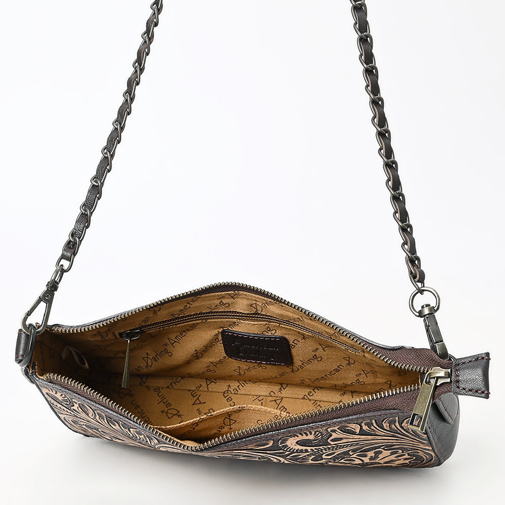 ADBGZ903 Hand-Tooled Genuine Leather Crossbody Bag with Chain Strap