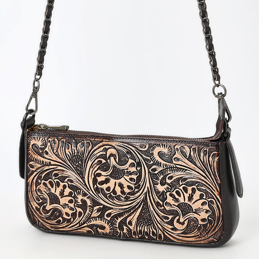 ADBGZ903 Hand-Tooled Genuine Leather Crossbody Bag with Chain Strap