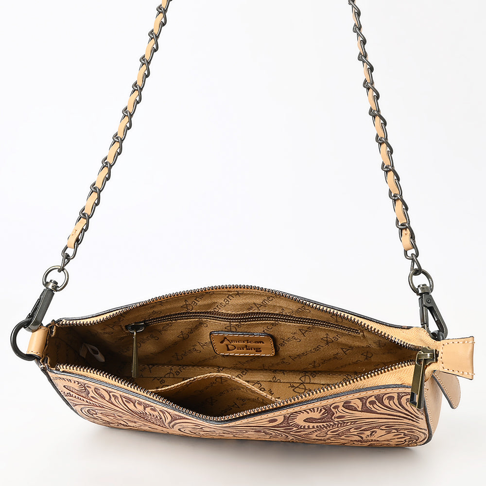 ADBGZ903 Hand-Tooled Genuine Leather Crossbody Bag with Chain Strap