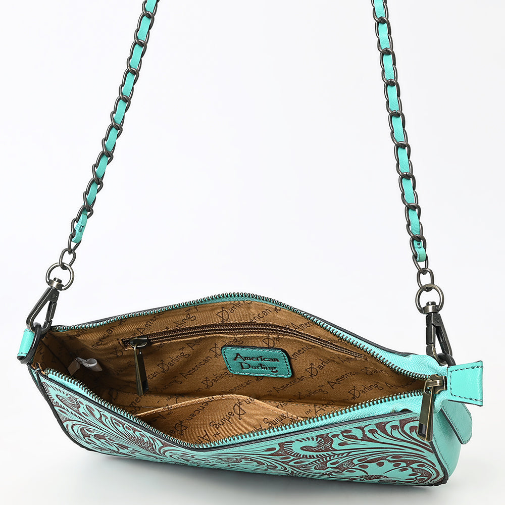ADBGZ903 Hand-Tooled Genuine Leather Crossbody Bag with Chain Strap