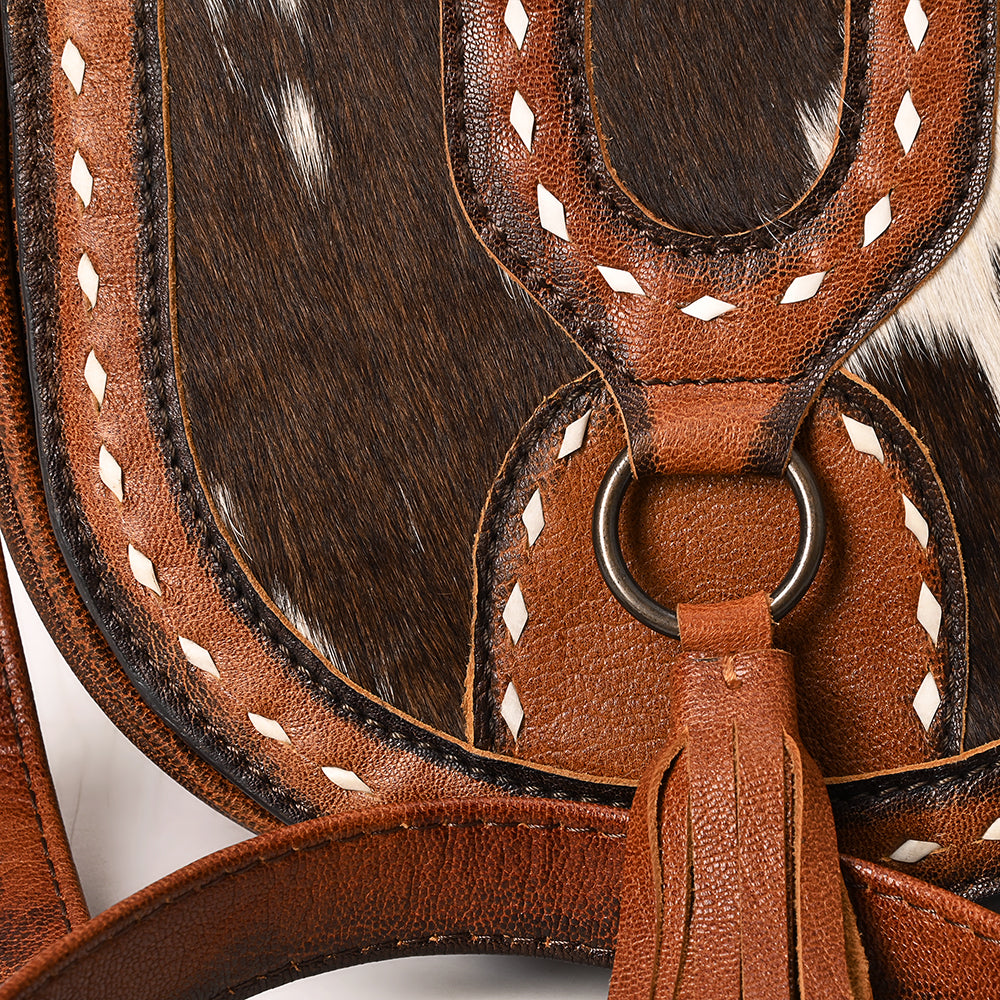ADBG1610 American Dalring Western Genuine Leather Hair-On Cowhide Cross Body Bag with Tassel Detail