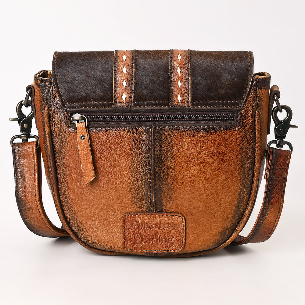 ADBG1610 Hair-On Cowhide Saddle Crossbody Bag with Leather Tassel & Western Stitching