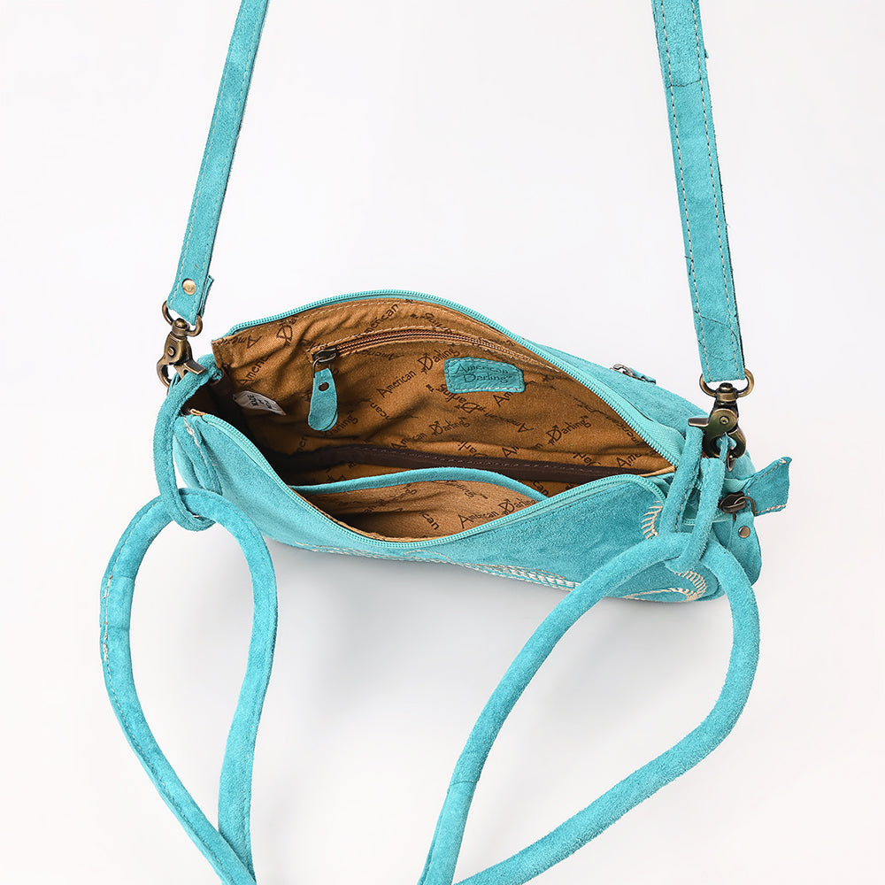 ADBGA645 Genuine suede Western Crossbody Bag with Contrast Stitching & Dual Strap Design
