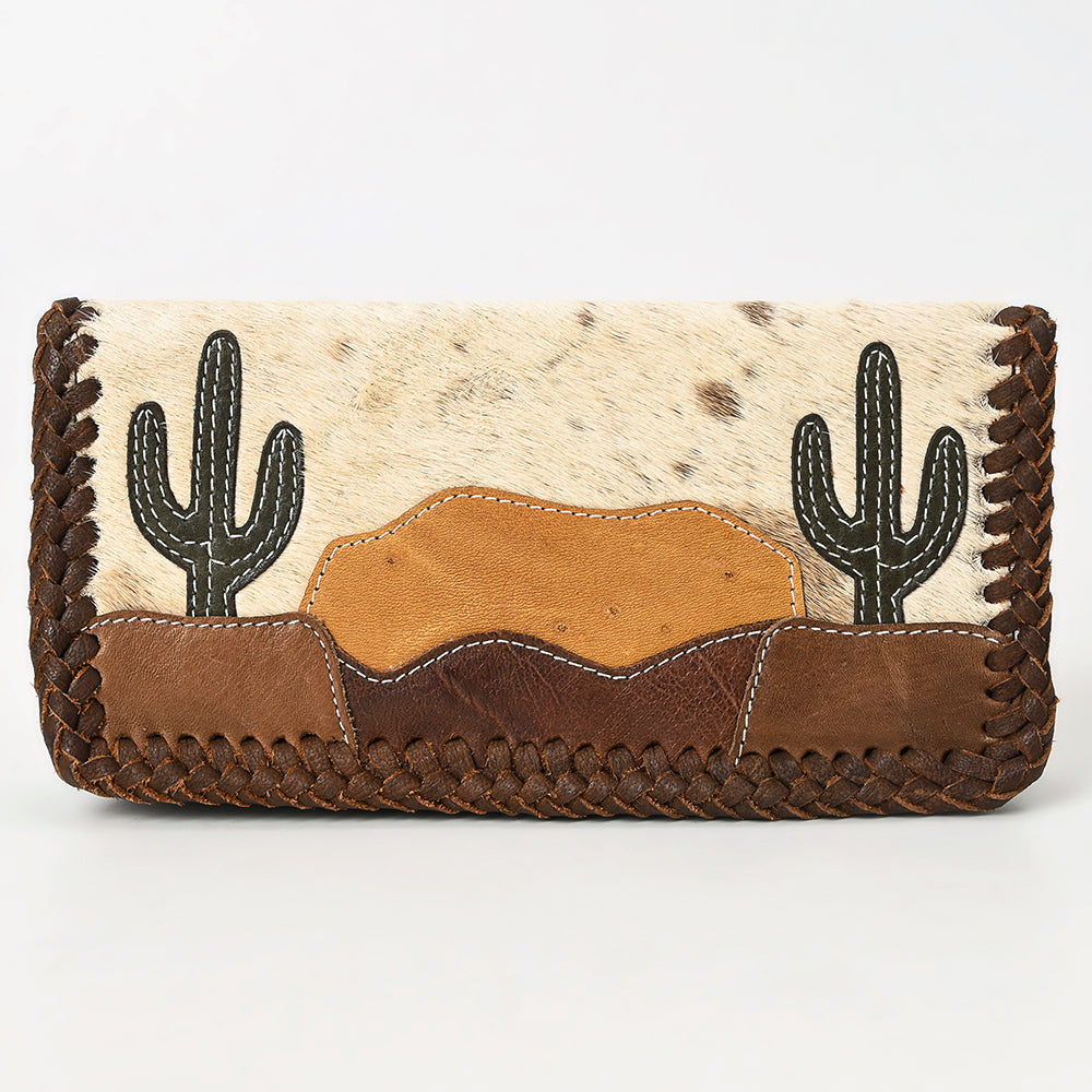 ADBGM513 Western Cowhide Leather Wallet with Cowboy Applique - Handcrafted Rodeo Clutch