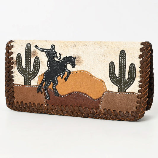 ADBGM513 Western Cowhide Leather Wallet with Cowboy Applique - Handcrafted Rodeo Clutch