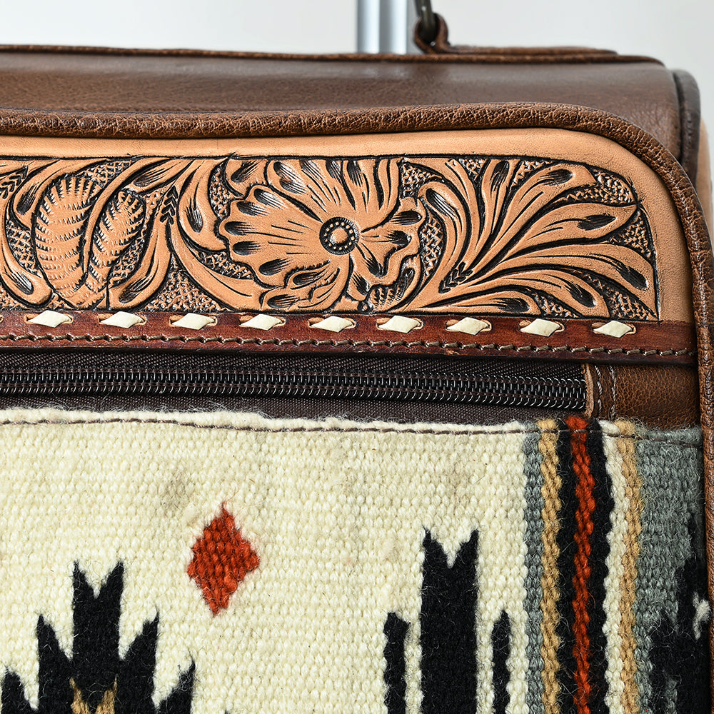 ADBG1613 Western Rolling Carry-On Luggage with Tooled Leather & Aztec Woven Front