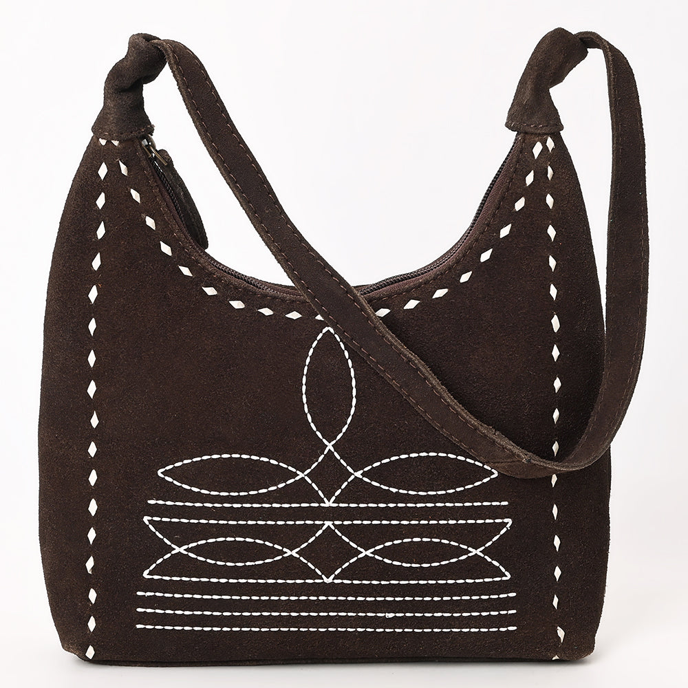 ADBG1617 Genuine suede Hobo Bag with White Southwestern Stitching & Whipstitch Trim