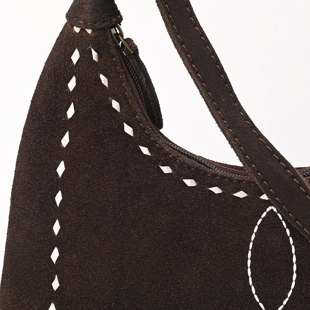 ADBG1617 Genuine suede Hobo Bag with White Southwestern Stitching & Whipstitch Trim