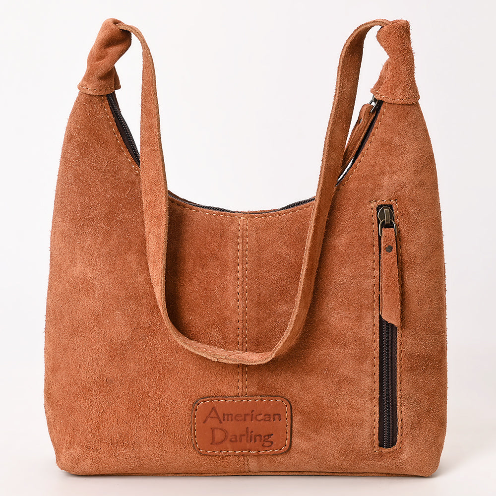 ADBG1617 Genuine suede Hobo Bag with White Southwestern Stitching & Whipstitch Trim