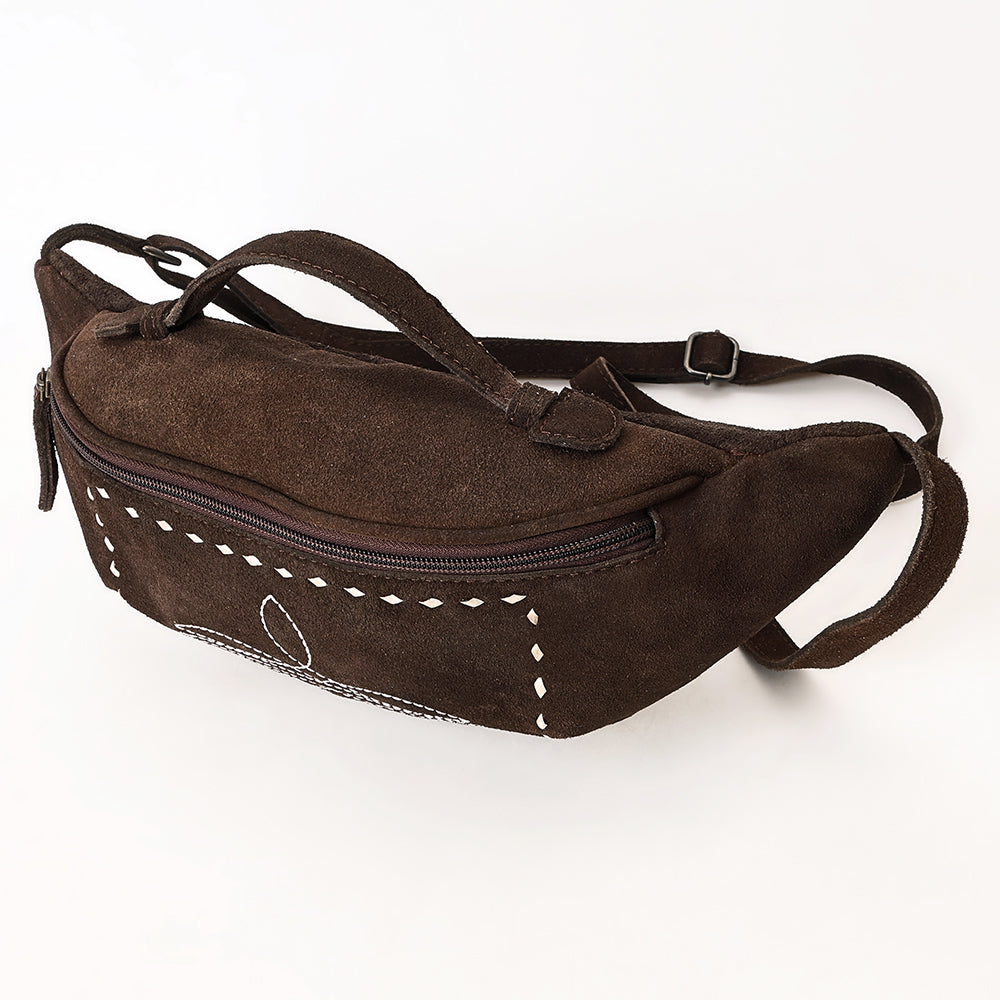 ADBG1618 Genuine suede Fanny Bag with White Southwestern Stitching & Top Handle
