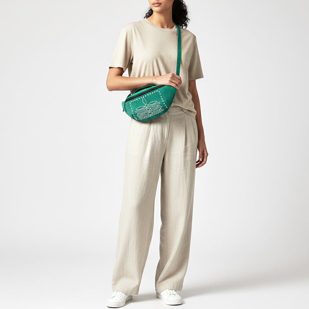 ADBG1618 Genuine suede Fanny Bag with White Southwestern Stitching & Top Handle