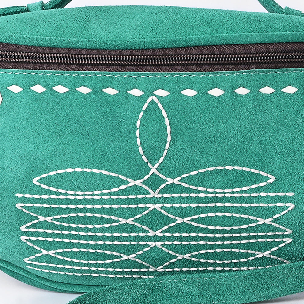 ADBG1618 Genuine suede Fanny Bag with White Southwestern Stitching & Top Handle