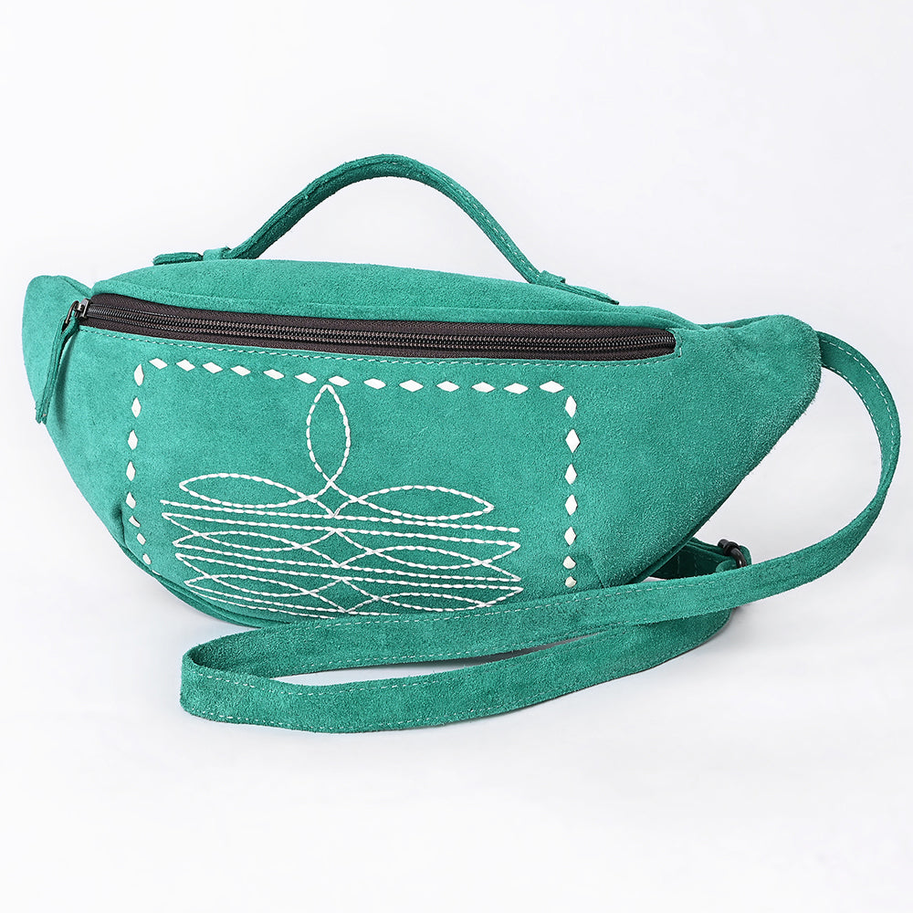 ADBG1618 Genuine suede Fanny Bag with White Southwestern Stitching & Top Handle