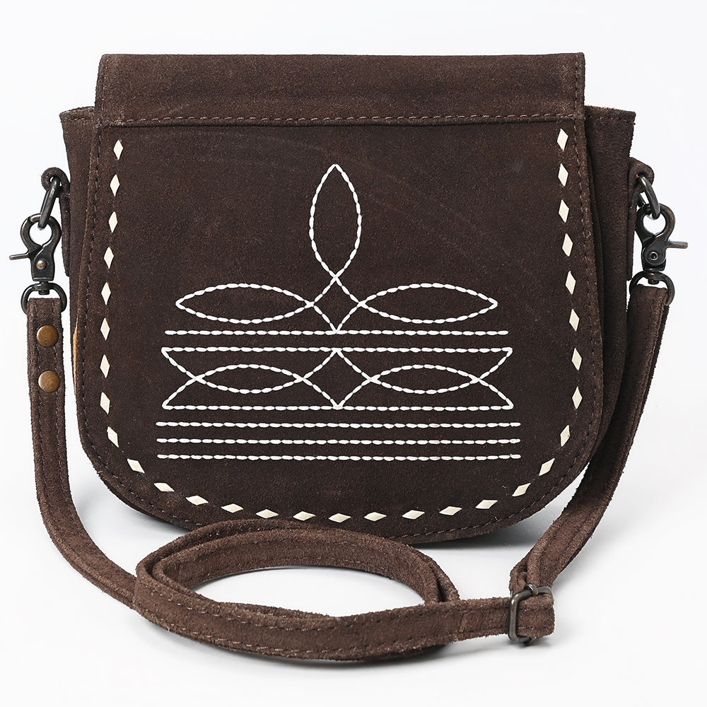 ADBG1622 Genuine suede Flap Crossbody Bag with White Southwestern Stitching