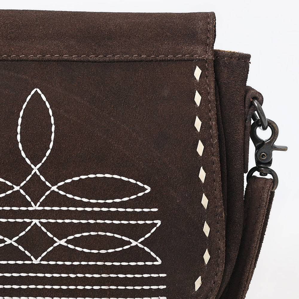 ADBG1622 Genuine suede Flap Crossbody Bag with White Southwestern Stitching