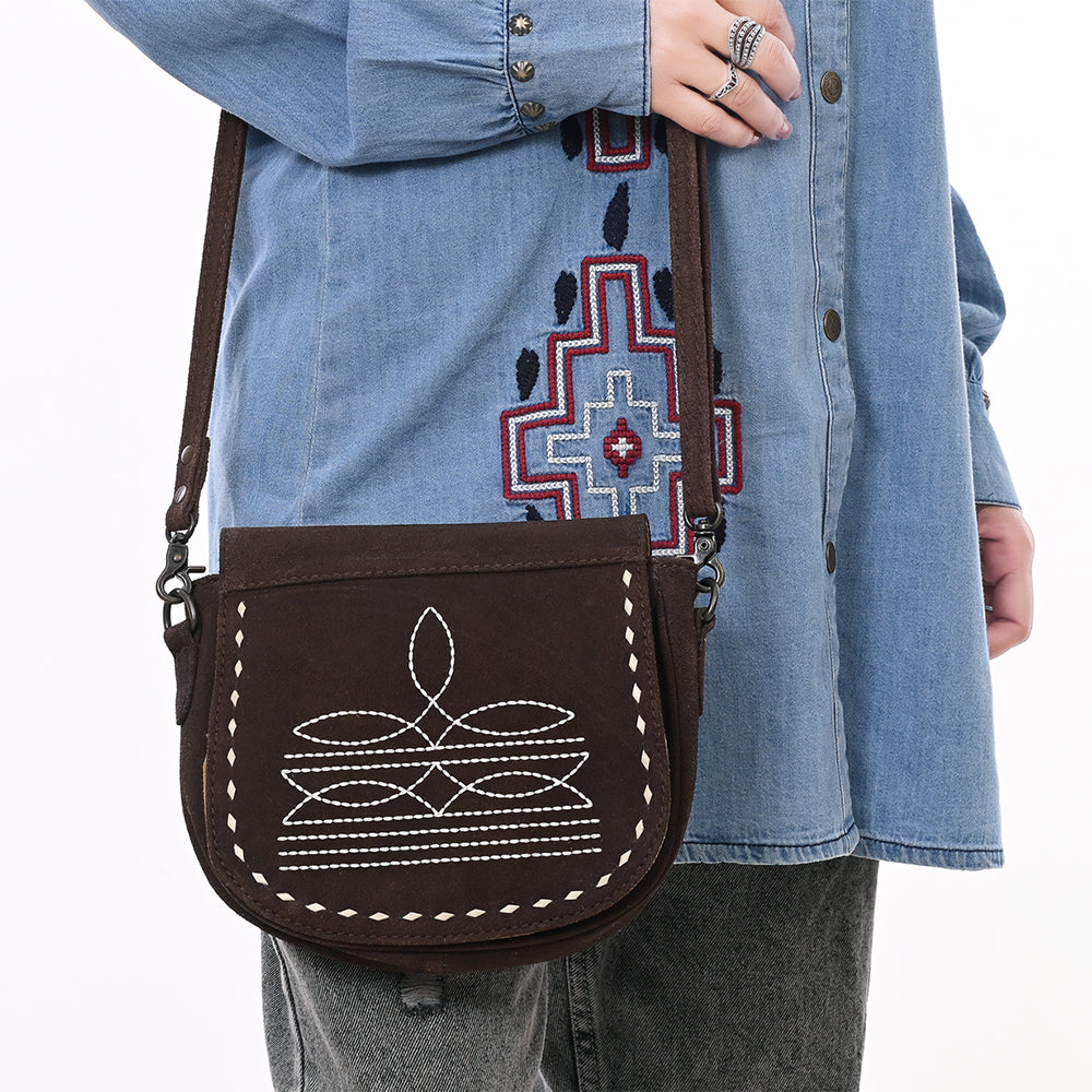 ADBG1622 Genuine suede Flap Crossbody Bag with White Southwestern Stitching