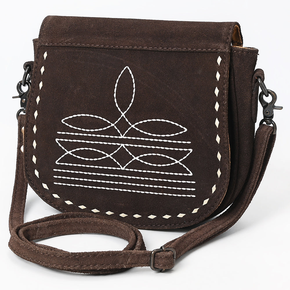 ADBG1622 Genuine suede Flap Crossbody Bag with White Southwestern Stitching