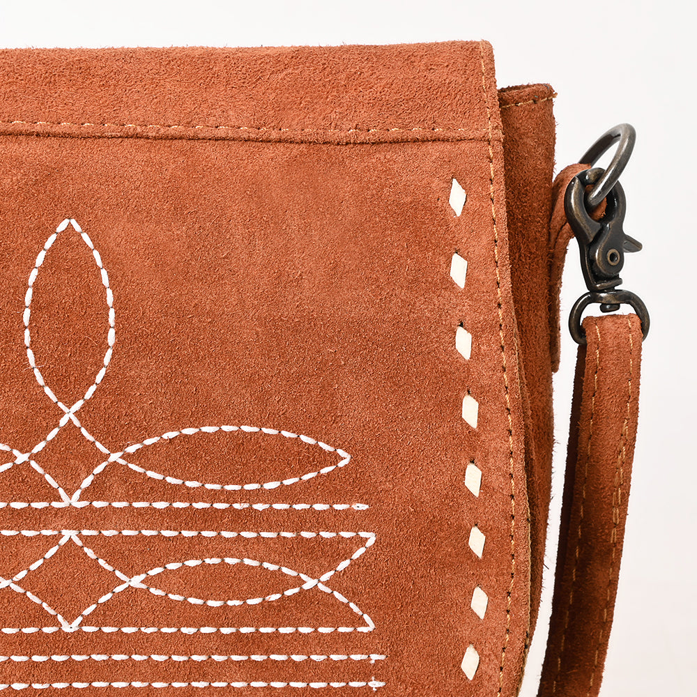ADBG1622 Genuine suede Flap Crossbody Bag with White Southwestern Stitching