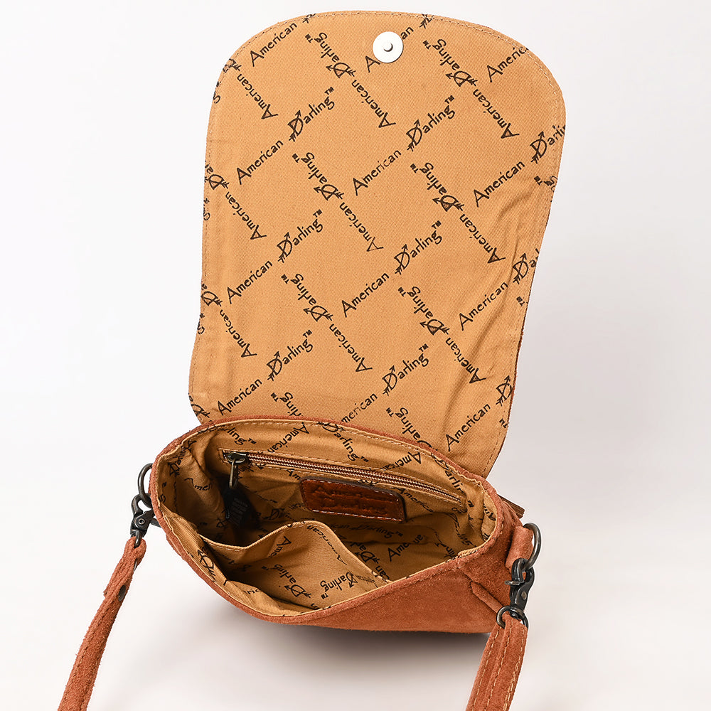 ADBG1622 Genuine suede Flap Crossbody Bag with White Southwestern Stitching