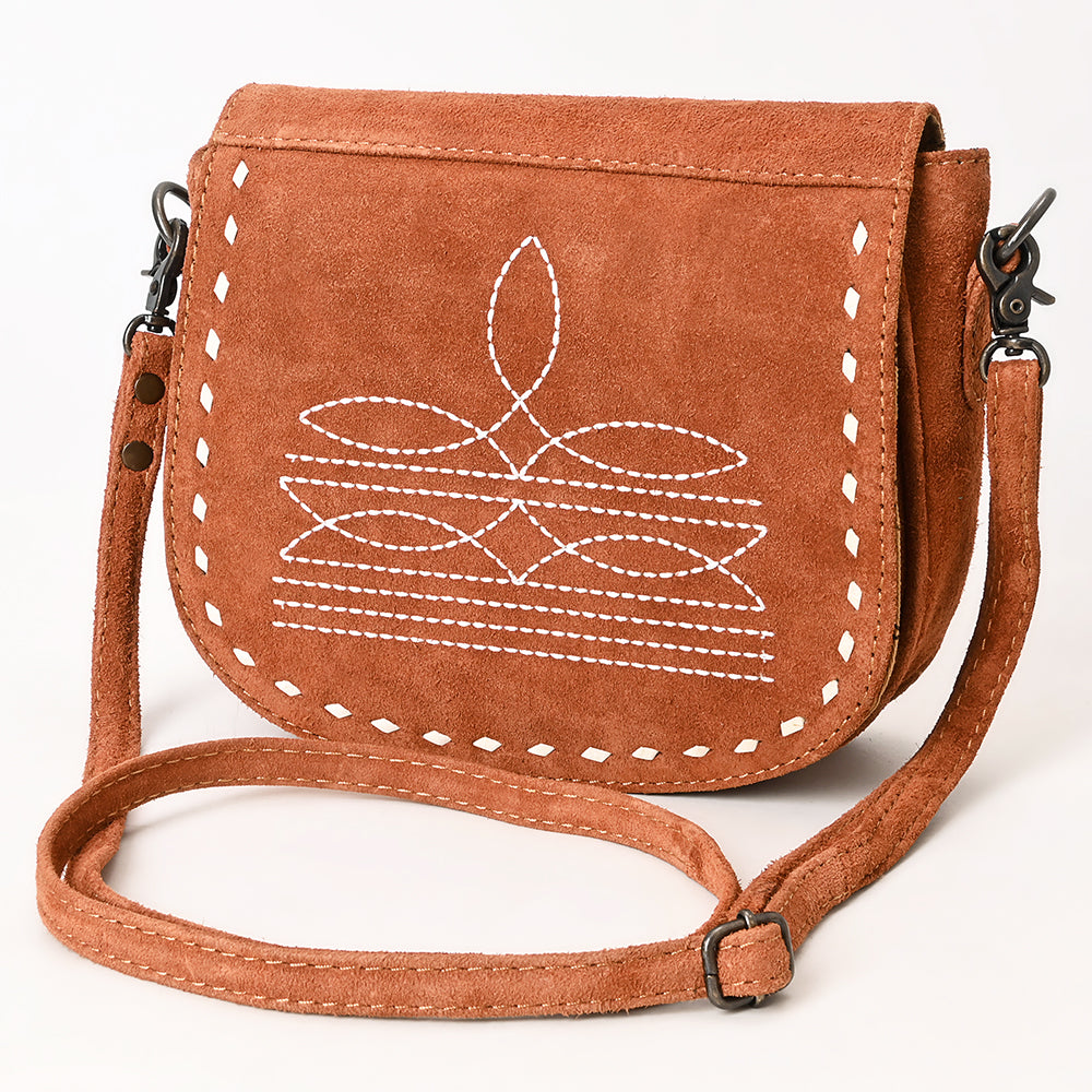 ADBG1622 Genuine suede Flap Crossbody Bag with White Southwestern Stitching