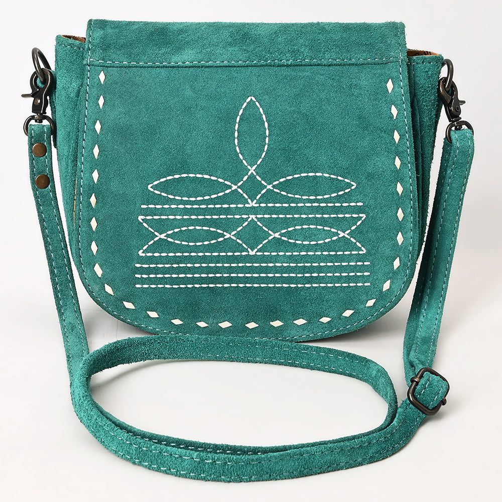ADBG1622 Genuine suede Flap Crossbody Bag with White Southwestern Stitching