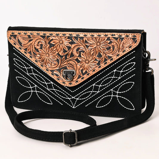 ADBG1623A Western Floral Tooled Leather Envelope Bag - Black Genuine suede Envelope by American Darling